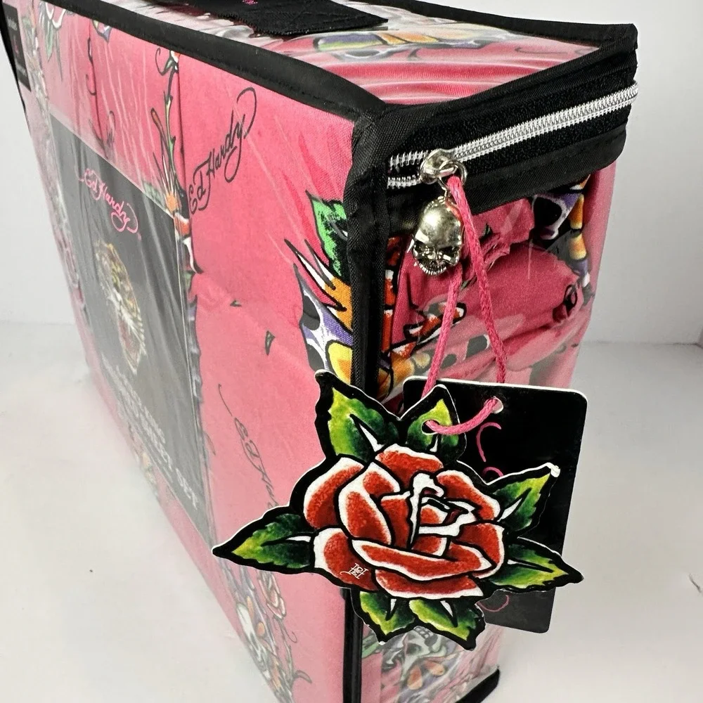 Ed Hardy King Size 6-Piece Sheet Set Pink Skull Rose Tattoo Print 4 Pillowcases